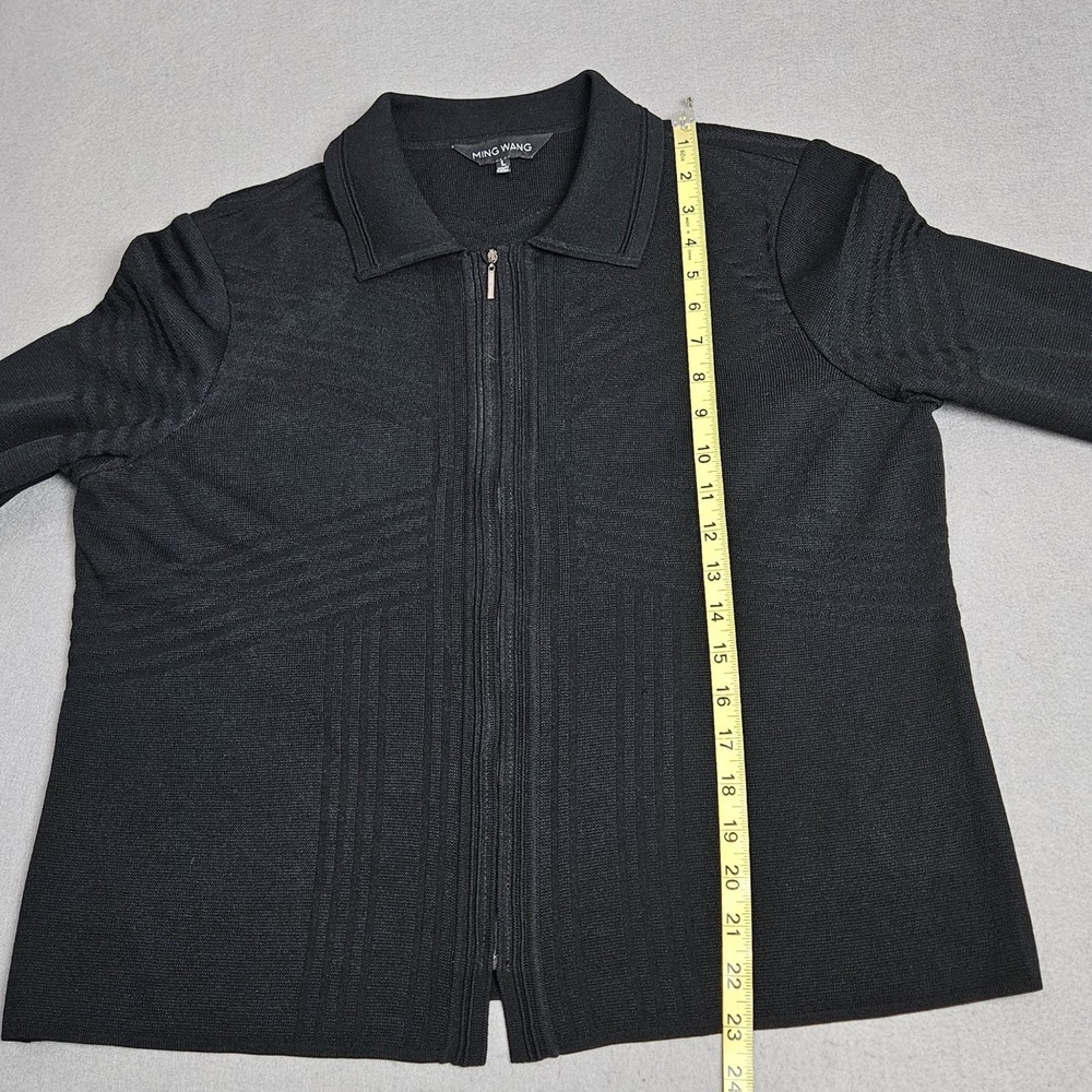 Ming Wang Cardigan Sz L Textured Long Sleeve Lightweight Full Zip Acrylic Black - Picture 6 of 7